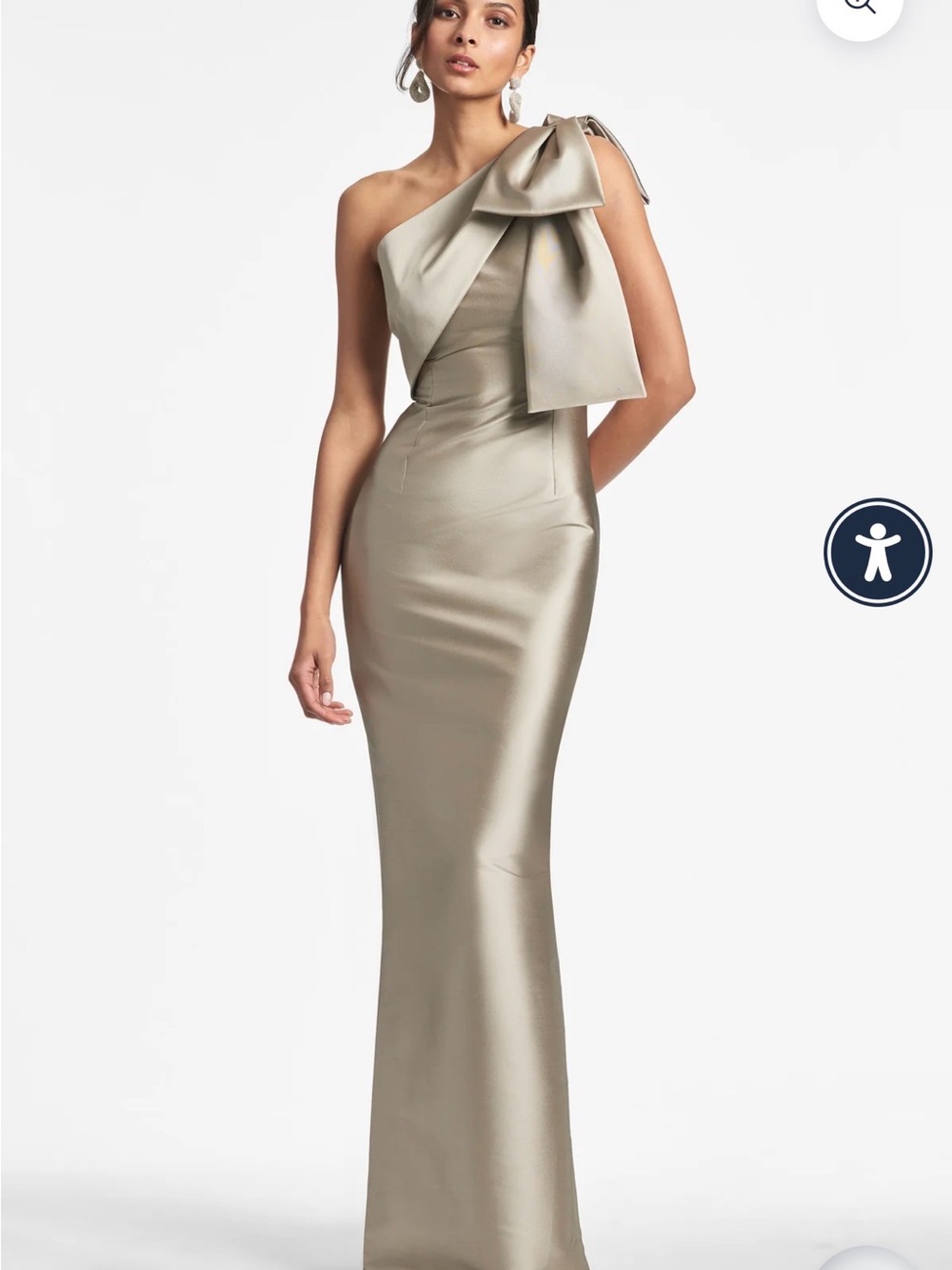 Sachin and Babi Bonnie One-Shoulder Bow Evening Gown Pewter. Size 6